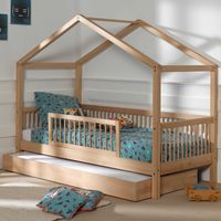 Lit cabane Forrest 90x200cm avec barrière et lit gigogne - bois