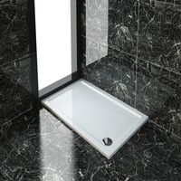 ELEGANT 1200 x 800 x 40 mm Rectangular Low Profile Shower Tray White Shower Base Tray for Shower Enclosure Bathroom with Waste Trap