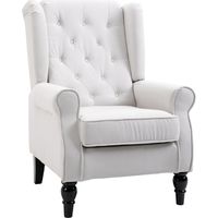 Poltrona da Salotto Imbottita 74x86x102cm in Tessuto con Schienale Trapuntato Bianco Crema