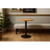Bistrotisch Schweizer Kante massiv 60 cm Akazie naturfarben Säulengestell-rund schwarz BRASILIAN