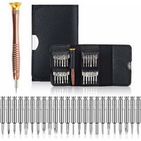 Kit tournevis précision KZQ Mini 25-en-1, étui cuir, pour iPhone, téléphone, ordi portable, montre, jouets, lunettes, bijoux