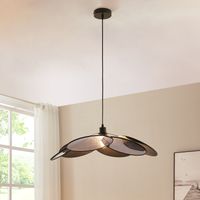Suspension en métal et tissu noir 150 cm – Abat-jours superposés à motif floral – Douille E27 – Installation rapide incluse – Lux.Pro