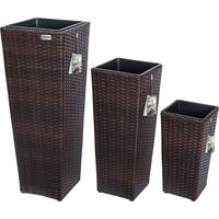 Deuba – Set de 3 pots de fleurs en polyrotin – Amovibles, résistants aux intempéries et UV – Dimensions : 80x30, 61x24.5, 41x21 cm – Pour intérieur et extérieur