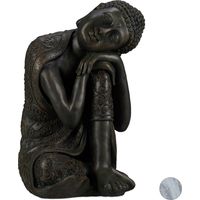Relaxdays – Statue bouddha tête penchée 60 cm – Céramique résistante au gel et intempéries – Décoration intérieure et extérieure – Gris foncé