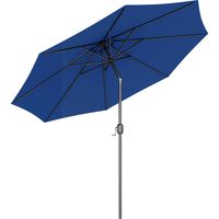 Parasol jardin extérieur droit inclinable Ø3 m métal rond polyester 180g/m² manivelle inclinable bleu