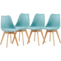 4 Chaises Tulipes Salle à Manger Scandinaves Bm Home Salle de Bureau, Pieds en Bois de Hêtre Massif, BLEUES