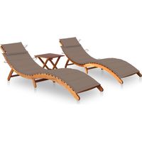 Set di 2 lettini prendisole sdraio letti da giardino mobili da patio con tavolo e cuscini in legno massello di acacia 020012106