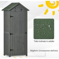 Piccola casetta da giardino in legno, ripostiglio per attrezzi con 3 ripiani rimovibili e apertura sul tetto, tetto in asfalto impermeabile e porta con serratura, 77x54,2x179 cm, grigio.