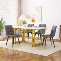 Conjunto mesa de comedor blanco 120x70 cm con 4 sillas de terciopelo gris, mesa con patas de hierro dorado