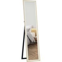 Espejo de Cuerpo Entero 157x37 cm Espejo de Pie o de Pared con Marco de MDF y Soporte Blanco y Natural