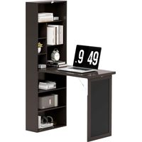 Scrivania Moderna Pieghevole con Libreria e Lavagna, in Legno e Metallo, 98x51x153 cm, Marrone