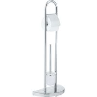 Wenko – Serviteur WC 2en1 Cosenza – Brosse WC à tête remplaçable – Porte-papier toilette en acier inoxydable – Dimensions 33x84x18 cm – Finition chrome