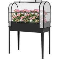 Letto Orto Rialzato con Copertura Serra e Drenaggio, Nero, 100x49x136 cm