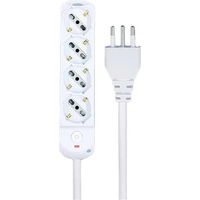 Multipresa Ciabatta Elettrica a 4 Posti 4 Prese Bipasso Schuko 10A/16A con Interruttore e Spina 10A Cavo 1.5 metri Bianco