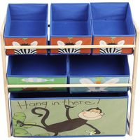 Estante de almacenamiento de juguetes de madera para niños con dibujos de animales azules