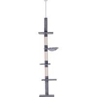 ALBERO TIRAGRAFFI A 4 LIVELLI AD ALTEZZA REGOLABILE. IN TRUCIOLATO. PELUCHE E SISAL. 40X34X230-260 CM. GRIGIO