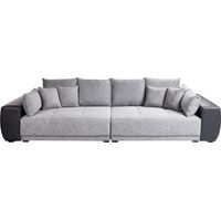 Beliani – Canapé droit 4 places XL en tissu gris et noir – Surface d'assise large 252x121 cm – Rembourrage en mousse – Pieds en métal