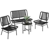 Set Mobili Giardino Rattan 4 Pezzi, Divano Esterno con Tavolino Metallo, Nero