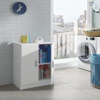 Armoire basse multi-usage 59x37x80 cm avec 2 portes et 1 étagère blanc mat – Parga