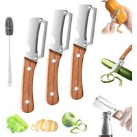 Zero Snag Wooden Peeler, Stainless Steel Zero Snag Wooden Kitchen Tool, 2-in-1 Multifunctional Vegetable Peeler with Bottle Opener for Fruit, Apple, Potato, Pumpkin, Papaya, Carrot (3pcs)