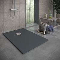 Mineralguss-Duschwanne extra flach SIERRA Schieferoptik Anthrazit 70x160 cm Ablaufschutz in Chrom