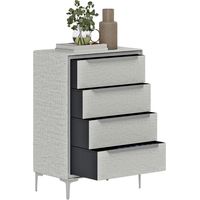 Cassettiera 4 Cassetti in Acciaio con Rivestimento in Tessuto Effetto Lino, 60x36x88 cm, Grigio