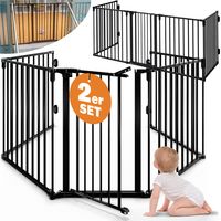 CASARIA® 2x 5 Section Foldable Metal Fireplace Safety Gates with Safety Door Lock Foldable 306x77cm Fireplace Safety Gate Barrier Steel Plastic Dog Baby Kids Stove Gate Black