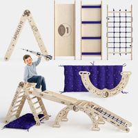 Apollo 5-in-1 Space Kletterset für Kleinkinder – NASA-inspiriertes Montessori-Holzspielgerät: Pikler Dreieck, Mondbogen, Rutsche, Netz & Stern-Kissen – Für kleine Astronauten 1-5 Jahre