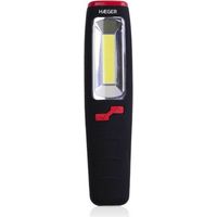 HAEGER LONG LED - Linterna con 3WCOB+7LED de potencia - 2 interruptores, función Turbo, cuchilla de titanio de 5,4cm, pie de acero inoxidable de 23cm