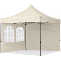3x3m gazebo pieghevole con laterali (finestre), PREMIUM acciaio, crema