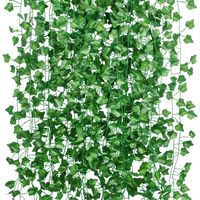 Ghirlanda di edera artificiale da 12 pezzi, 2 m, pianta artificiale per esterni, fogliame di edera artificiale, ghirlanda di foglie artificiali per decorazioni da interni + 100 fascette stringicavo