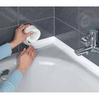 Bande d'étanchéité WENKO 3,5m blanche pour baignoire et douche autocollante flexible extralarge résistante aux produits de nettoyage 50mm imperméable et durable pour joints d'étanchéité salle de bain