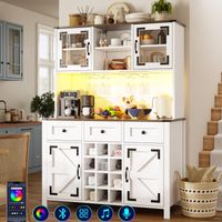 Buffet de cuisine haut avec ports USB et prises électriques – Sideboard 120×40×170 cm – Meuble de rangement 4 portes, 3 tiroirs, sideboard à LED – Buffet multifonction
