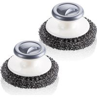 Lot de 2 brosses à récurer en laine d'acier inoxydable, brosse de nettoyage avec poignée, brosse de nettoyage en spirale en acier (gris)