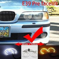 Für BMW 5er E39 525i 528i 530i 540i: Weißes und gelbes Dual-Cotton-LED-Angel-Eyes-Kit mit Halo-Ring, Tagfahrlicht und Blinkern (vor Facelift).