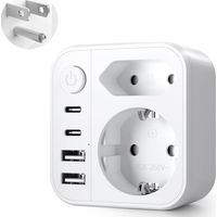 6 en 1 Adaptateur Prise USA, Adaptateur Prise USA vers France, Adaptateur Prise France vers USA Canada avec 2 USB A et 2 USB C, pour Canada Américaine Mexique Thailande Dominicaine