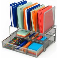 Desk Organizer, 6 Compartments, Drawer, Steel Mesh