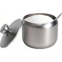 Suikerpot 400ml, roestvrij staal suikercontainer met lepel, suikerpot met deksel, suikerstrooier voor balie, koffiebar, restaurant, keuken (rond)