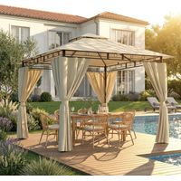 Devoko Tonnelle de Jardin 3x3m Imperméable, Tonnelle de Jardin Exterieur, Tonnelles à Cadre Métallique, Pergola Jardins Exterieur pour 4-6 Personnes, Beige