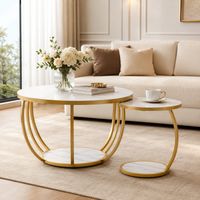 WUMAGIN - Table basse ronde 2 niveaux (Lot de 2) - Matériaux en bois massif et en métal - Design moderne pour salon - Idéal pour les salons, les bureaux et les salles d'étude - Blanc