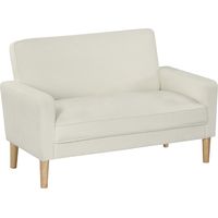 Canape 2 places avec pieds en bois d'hevea creme blanc