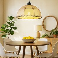 Luce a sospensione LED tessile beige Luce a sospensione cuciture decorative in corda di canapa Luce per sala da pranzo nera, metallo, 6W 806Lm bianco caldo, DxH 30x120 cm