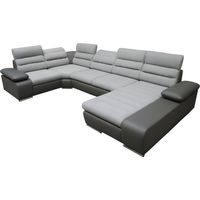 Divano letto angolare panoramico in tessuto e similpelle Bicolore grigio e antracite - Angolo a destra - BOILEAU