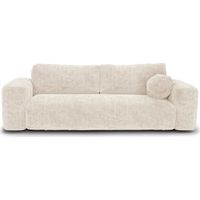 Canapé convertible avec coffre de rangement 4 places en velours texturé crème LIOR