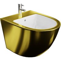 LAVITA Bidet mural universal Sofi Gold/White avec trou de robinet et trop-plein en céramique Hygiénique et facile d'entretien