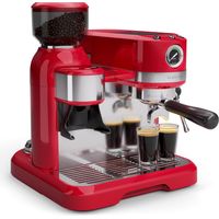 Klarstein Bella Café Espresso Machine 19-Bar, 1550W, Built-in Grinder, Milk Frother, 1.4L Water Tank, Thermo Block Heating, 2 Cup Inserts, Retro Design