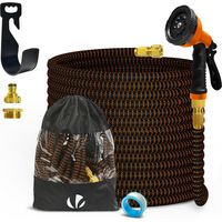 Vounot – Tuyau d'arrosage extensible 15m – 10 modes de pulvérisation – 2 connecteurs laiton inclus – Sac de rangement et support mural