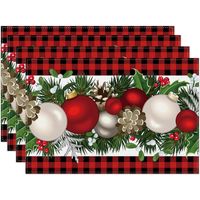 4er-Set weihnachtliche Tischsets aus Leinen, rot und schwarz, schottisches Büffelmuster, Landhausstil, Winter, Weihnachten, Zuhause, Küche, Tischdekoration