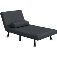 Poltrona Letto 3 en 1 Schienale Regolabile con Cuscino Grigio Scuro Tessuto Effetto Lino Acciaio 130x74x90 cm
