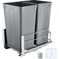 VEVOR Pattumiera Estraibile, 56,8 L x 2, Doppio Contenitori per Rifiuti da Cucina Sottotop, Cestino per la Raccolta Differenziata, con Kit Porta e Chiusura Ammortizzata per Mobili da Cucina, Grigio